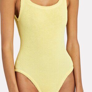 Hunza G Square-neck crinkle-knit swimsuit in Yellow